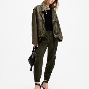 AllSaints Freda Khaki Green Lightweight Denim Cargo Pants US 6